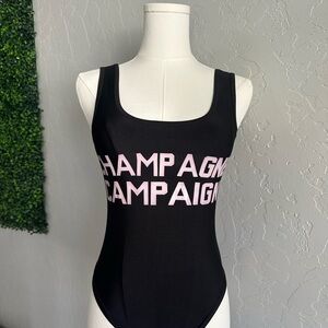 Black Bodysuit with Pink Lettering